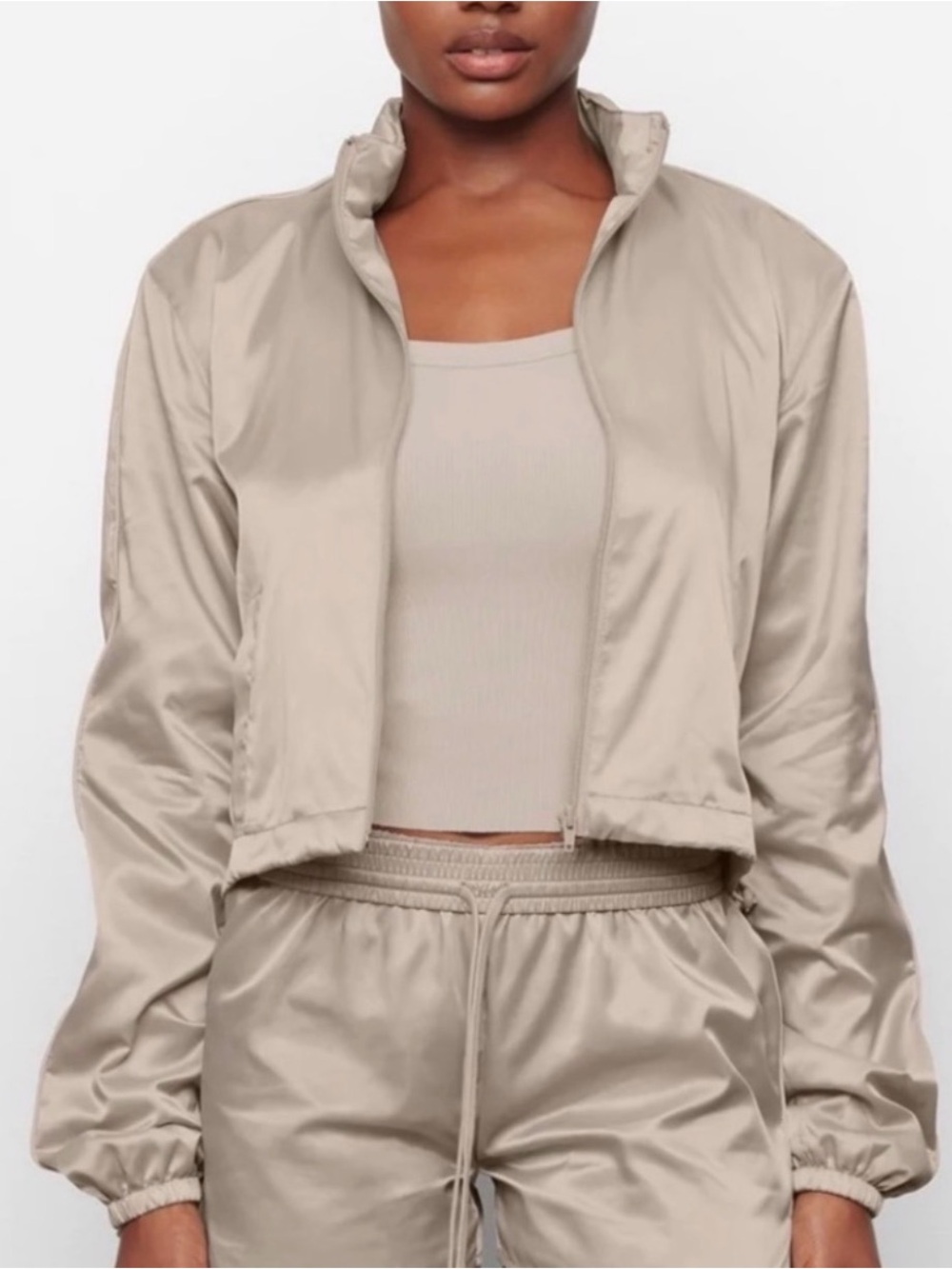 SKIMS Women’s Utility Sport Jacket Color Stone Zip Away Hood Athletic Medium